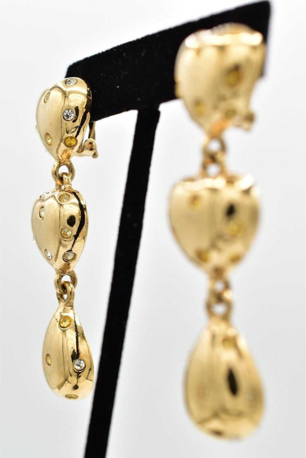 Vintage Givenchy Heart Clip On Earrings Rhinestones