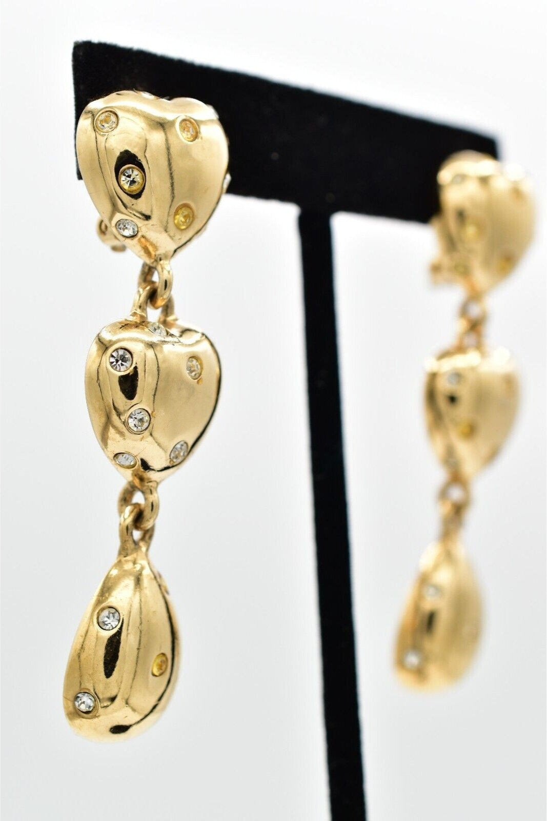 Vintage Givenchy Heart Clip On Earrings Side Rhinestones View