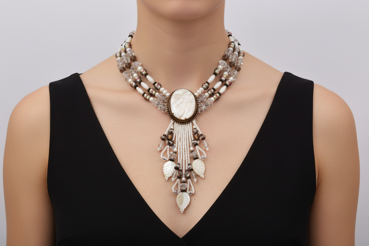 Vintage Boho Mother of Pearl Beaded Necklace