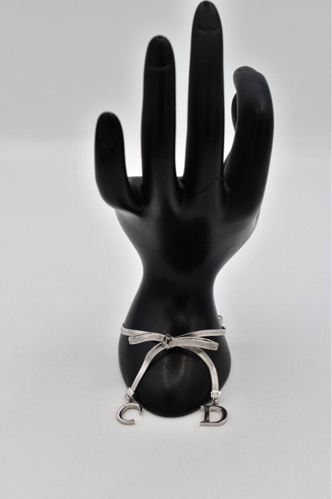 Christian Dior Vintage Silver Bow CD Logo Charm Bracelet 1990s