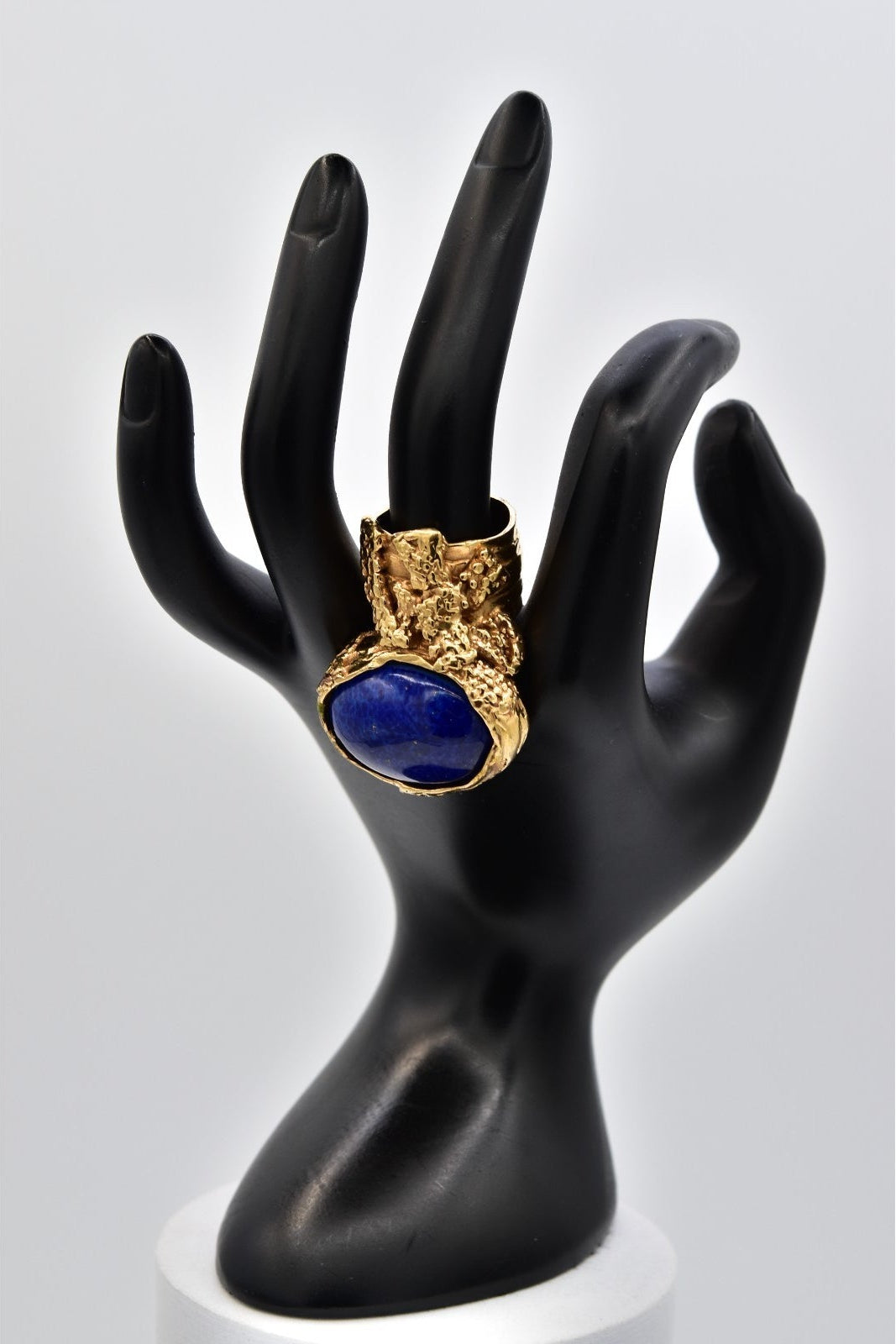 YSL Yves Saint Laurent Arty Ring Blue Lapis Cabochon Gold Statement Size 7 Y2K