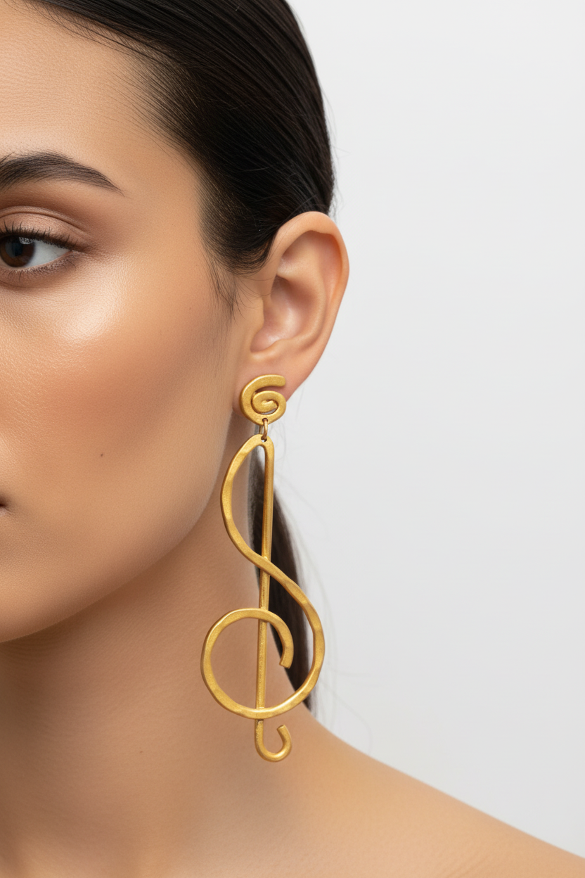 Vintage Matte Gold Treble Clef Earrings