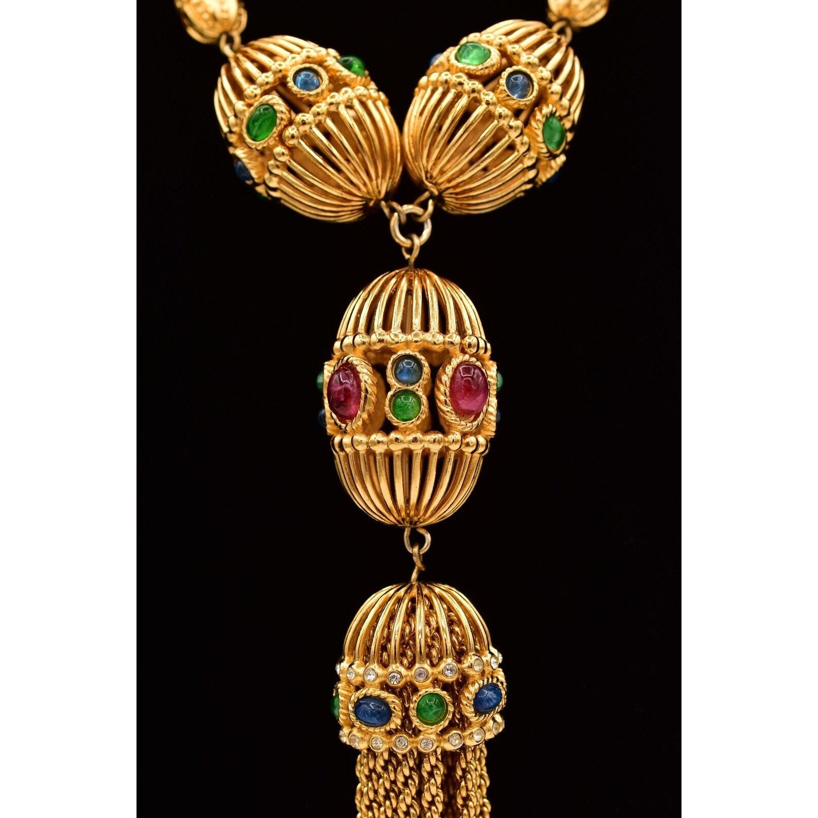 Vintage Christian Dior Cabochon Tassel Necklace