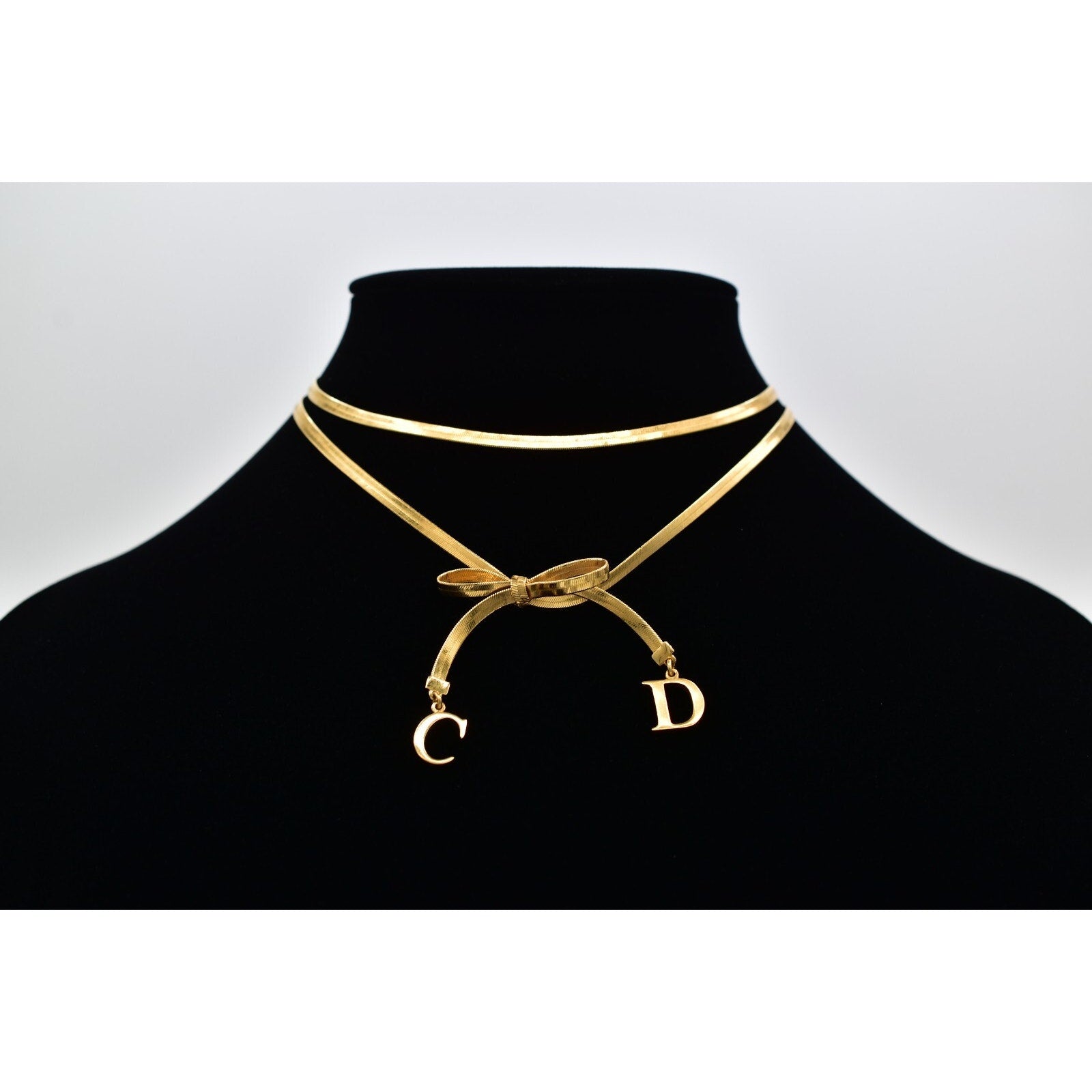 Christian Dior Logo CD Bow Multi-Chain Necklace