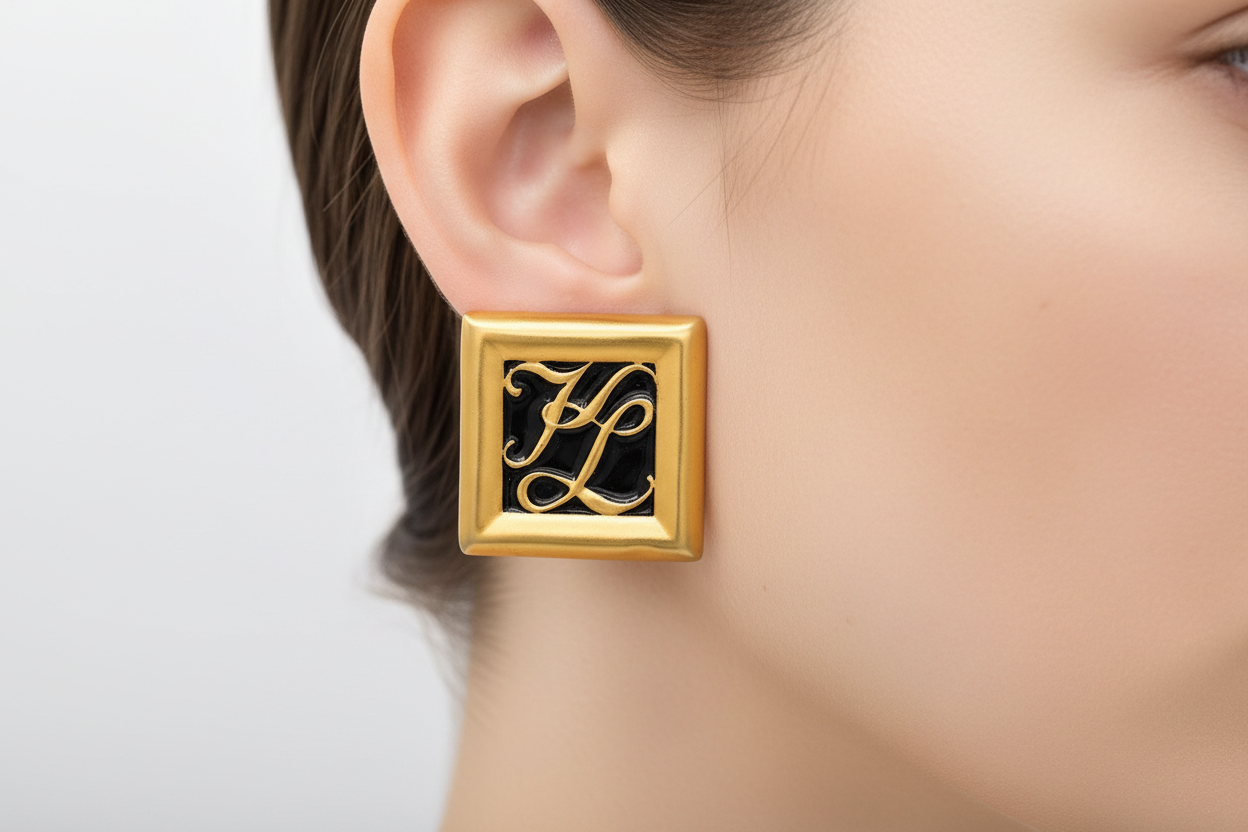 Karl Lagerfeld Logo Clip On Earrings Brushed Gold KL