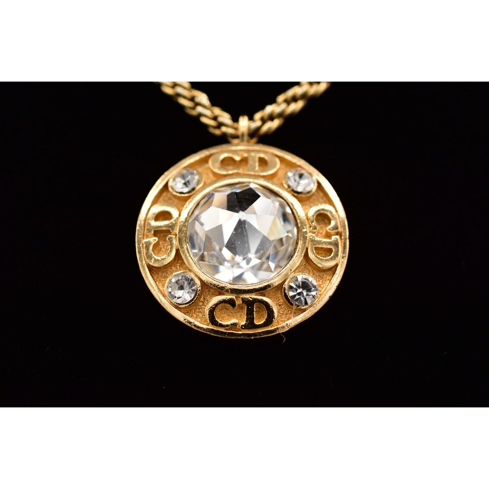 Christian Dior Crystal Logo Pendant Necklace