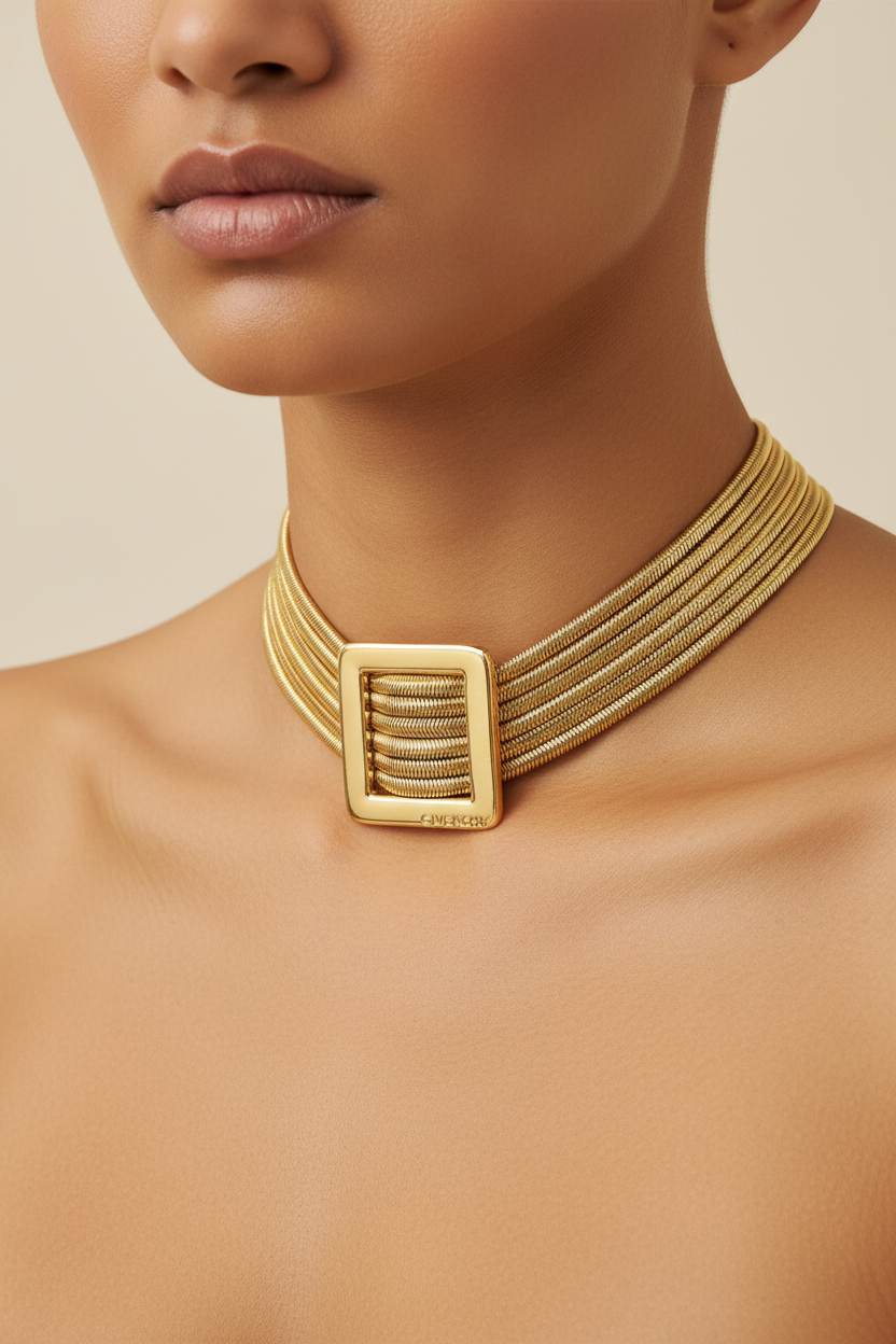 Givenchy Vintage Gold Multi-Strand Snake Chain Choker Necklace 1980s