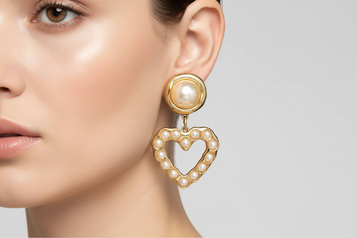 Givenchy Vintage Heart Pearl Earrings