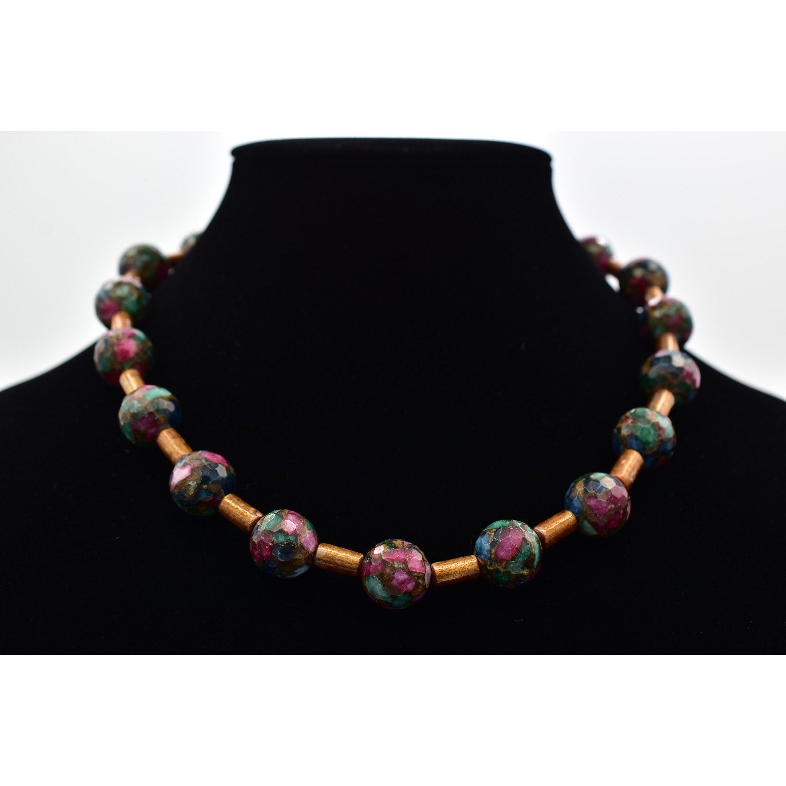 Vintage Mosaic Marble Beaded Necklace