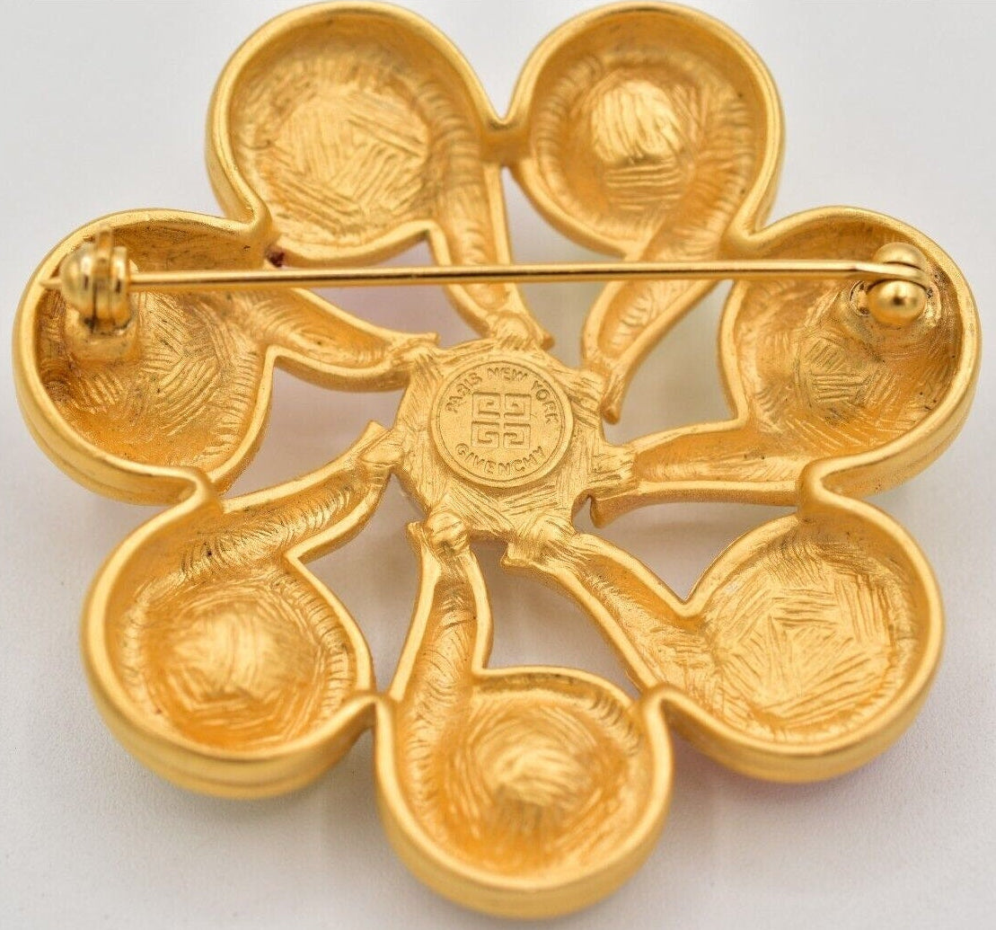 Givenchy Vintage Cabochon Flower Gold Tone Brooch Pin – Poshique