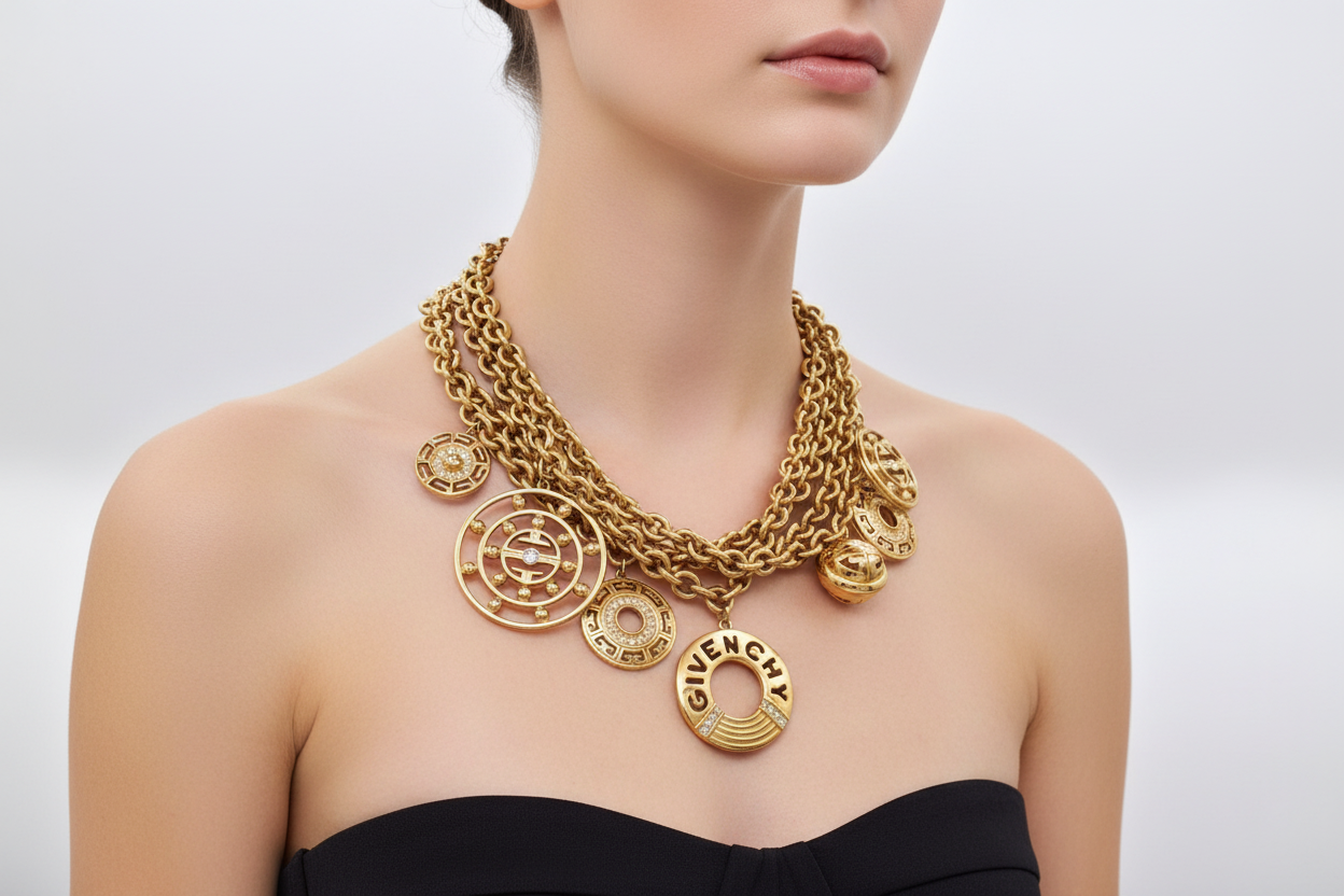 Givenchy Vintage Runway Statement Logo Charm Necklace
