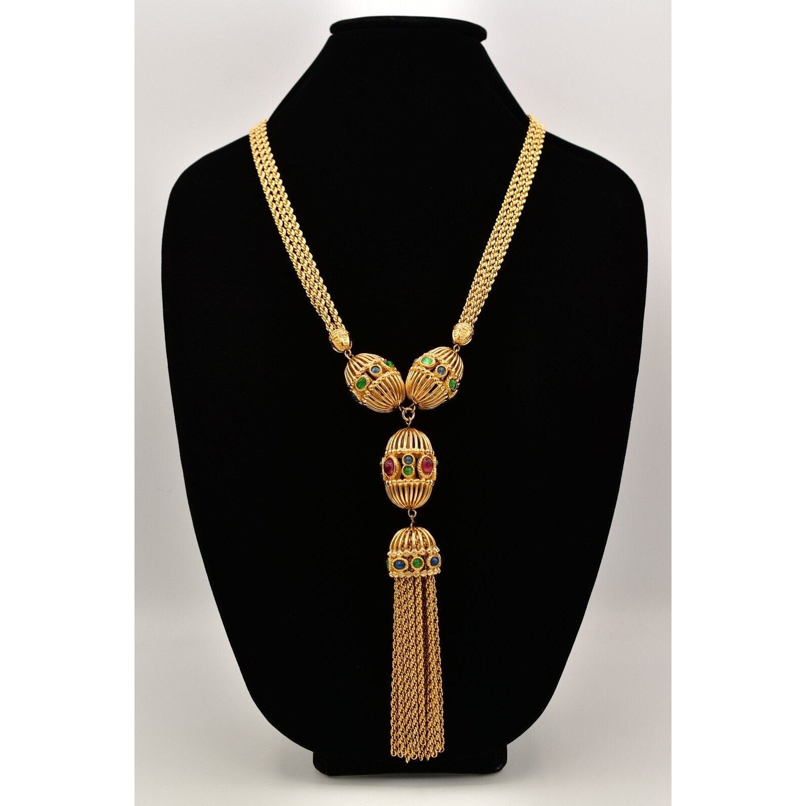 Vintage Christian Dior Cabochon Tassel Necklace