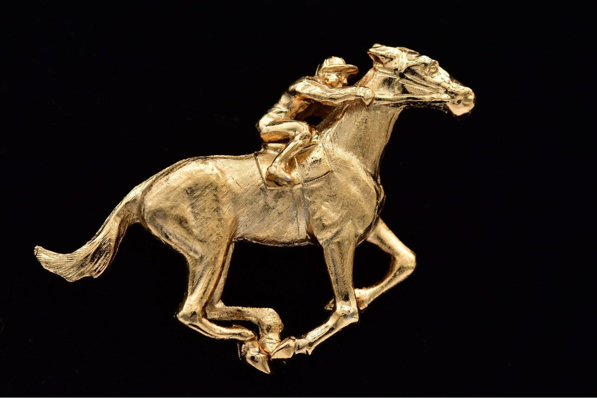 Napier Vintage Gold Horse Racing Jockey Brooch Equestrian Figural Pin