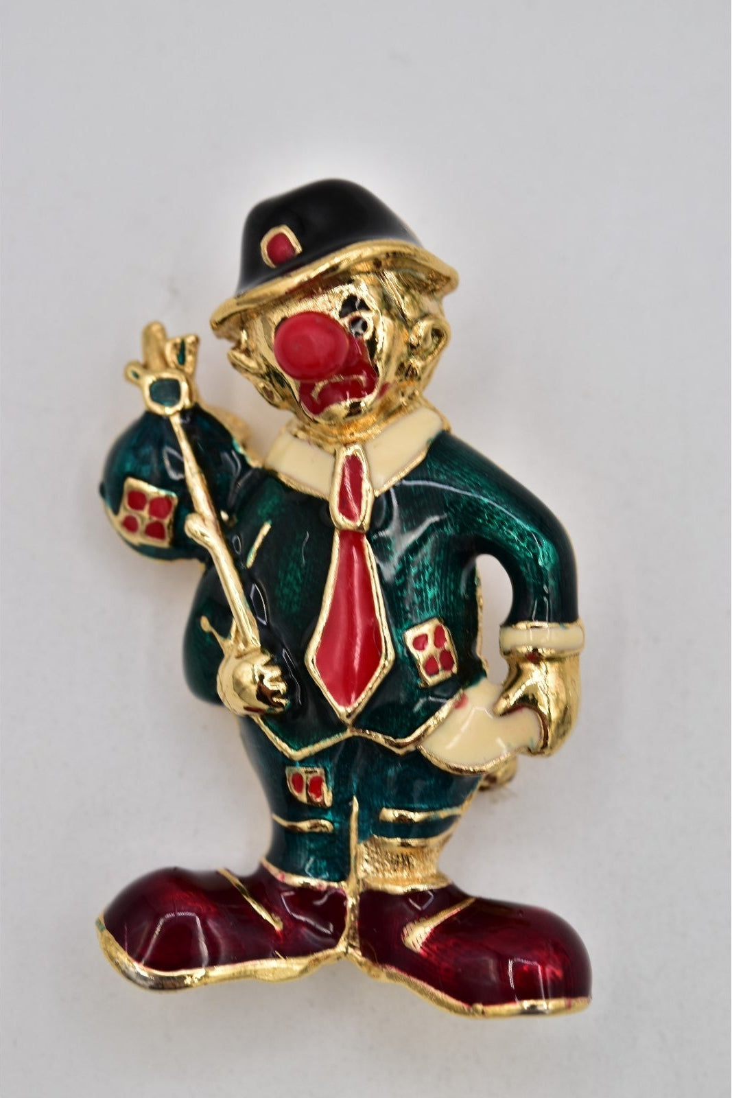 Vintage NOS Enamel Hobo Clown Bindle Brooch Gold Figural Pin