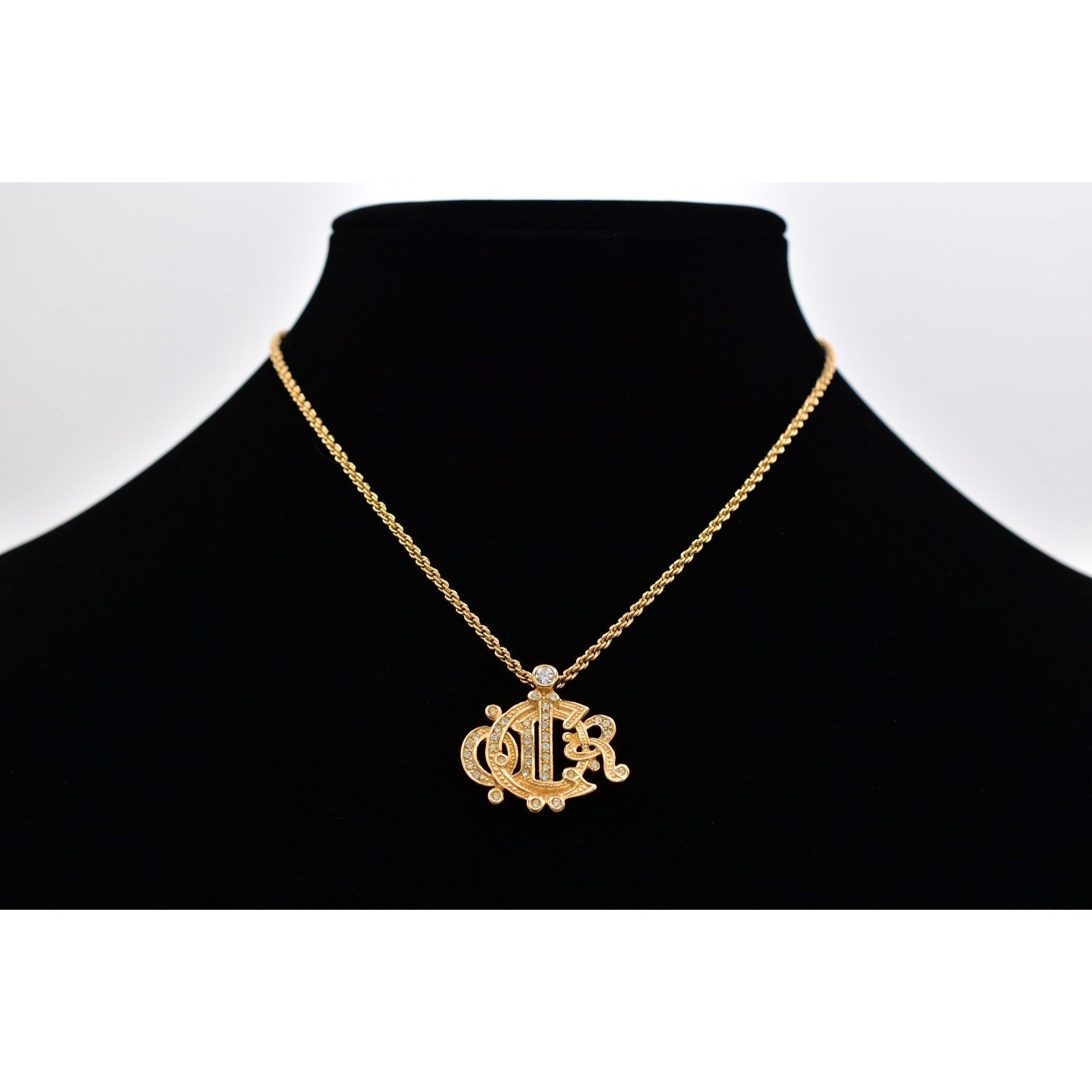 Christian Dior Crystal Insignia Monogram Logo Necklace