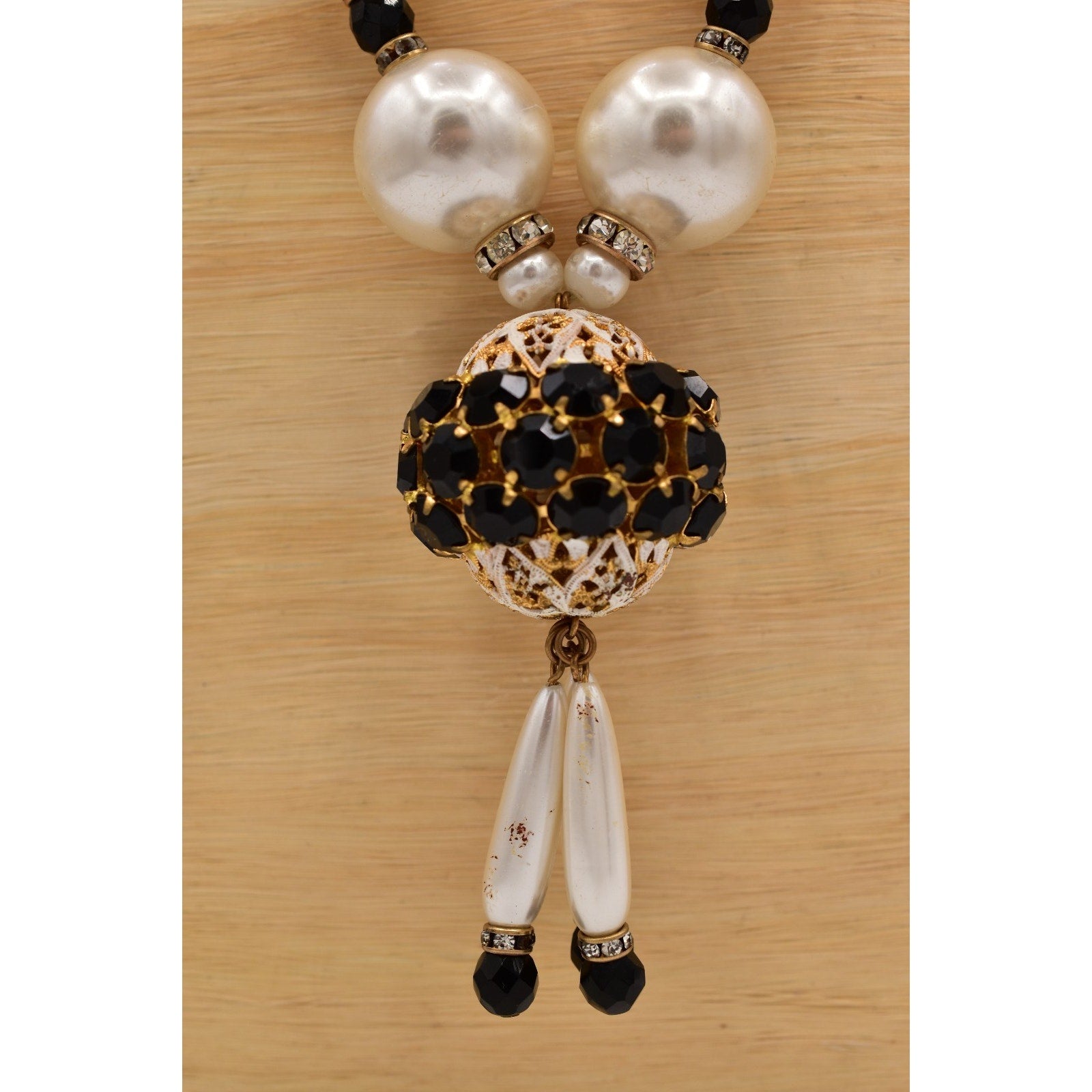 Vintage Pearl and Crystal Statement Necklace