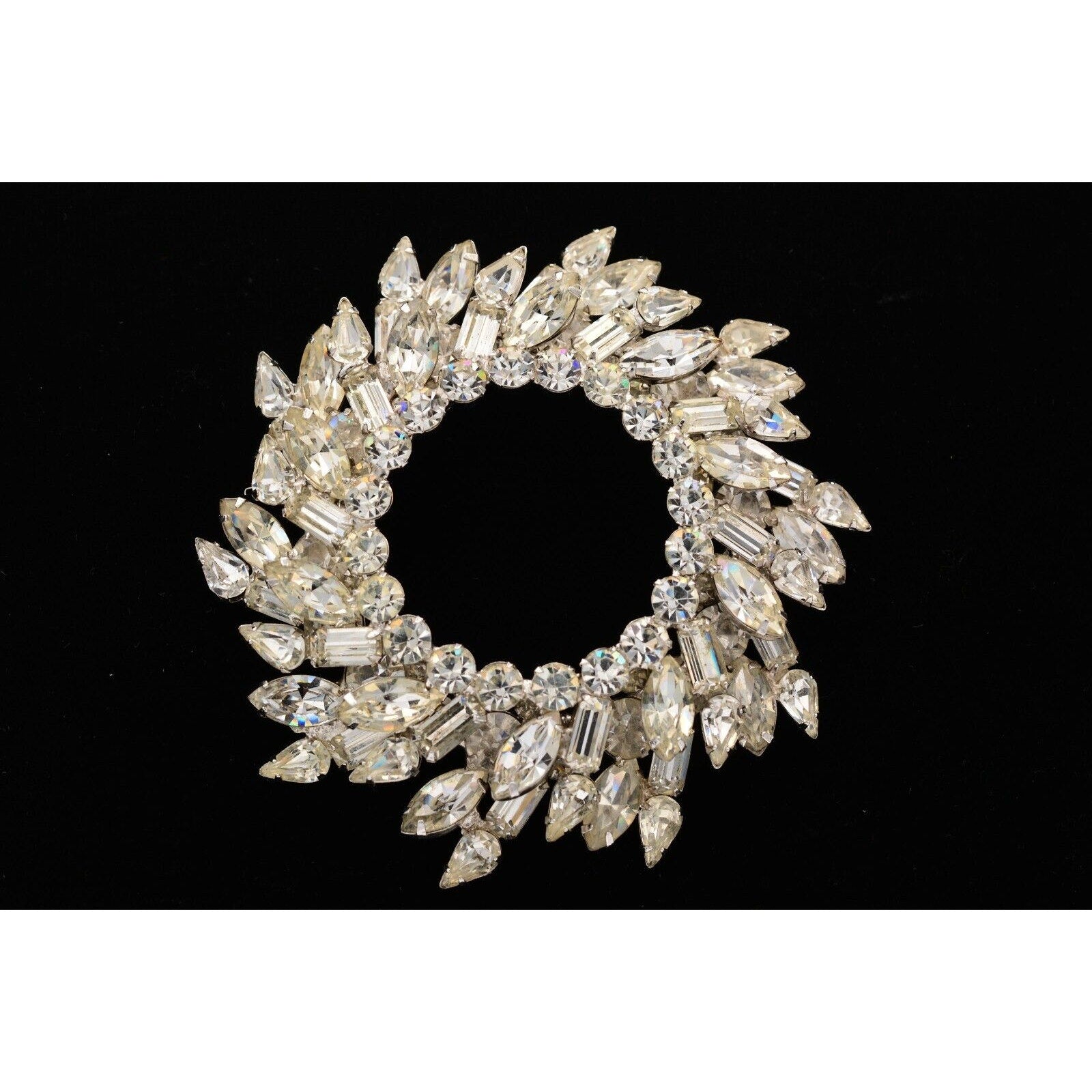 Large Vintage Crystal Wreath Brooch