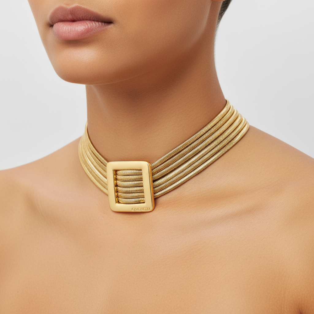 Vintage Givenchy Gold Tone Multi-Strand Snake Chain Choker Necklace