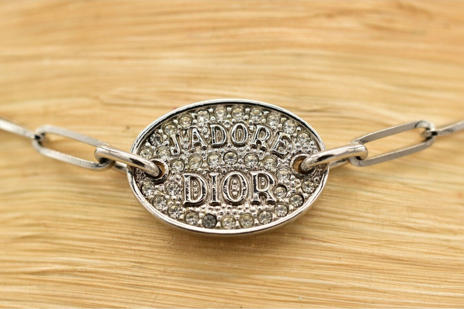 Christian Dior Vintage Y2K J'Adore Rhinestone ID Tag Necklace
