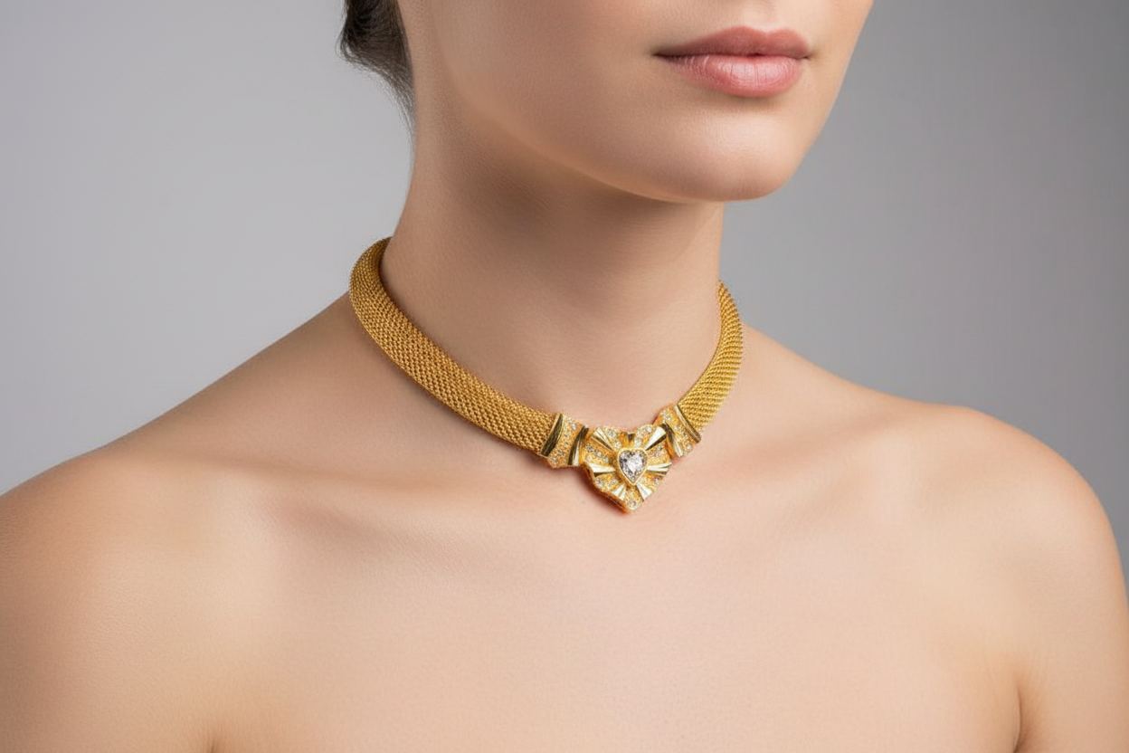 Givenchy Vintage Crystal Heart Choker