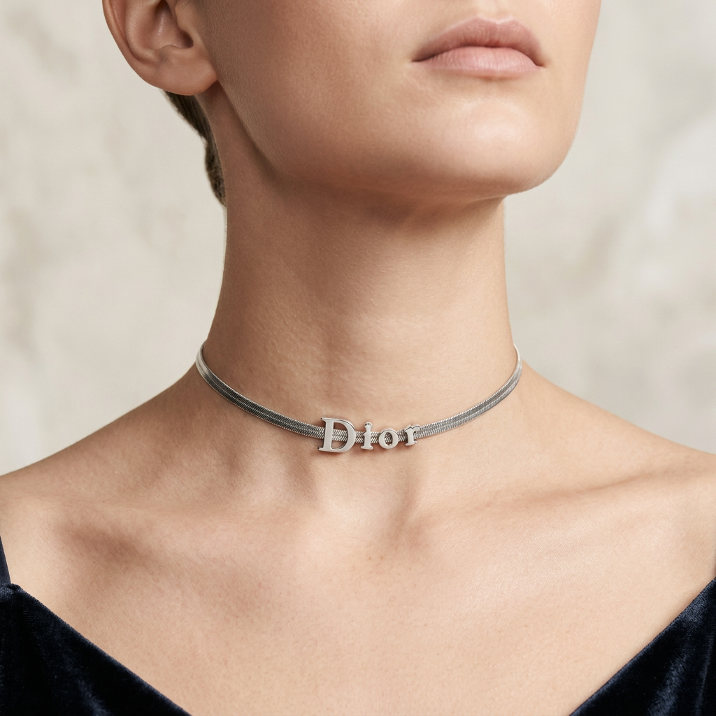 Christian Dior Vintage DIOR Logo Letters Choker Necklace