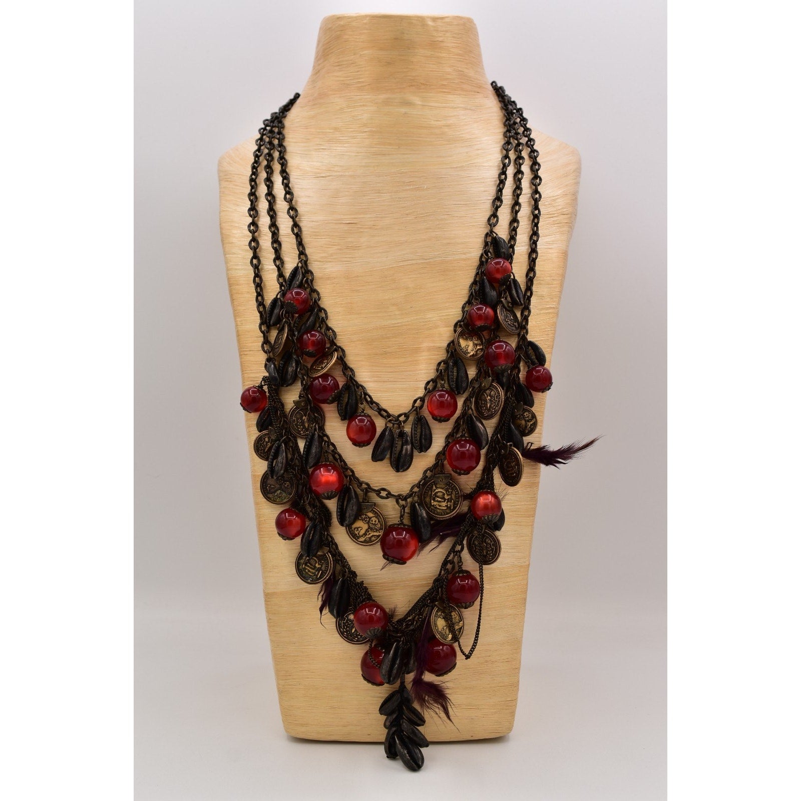 Vintage Coin Beaded Statement Necklace