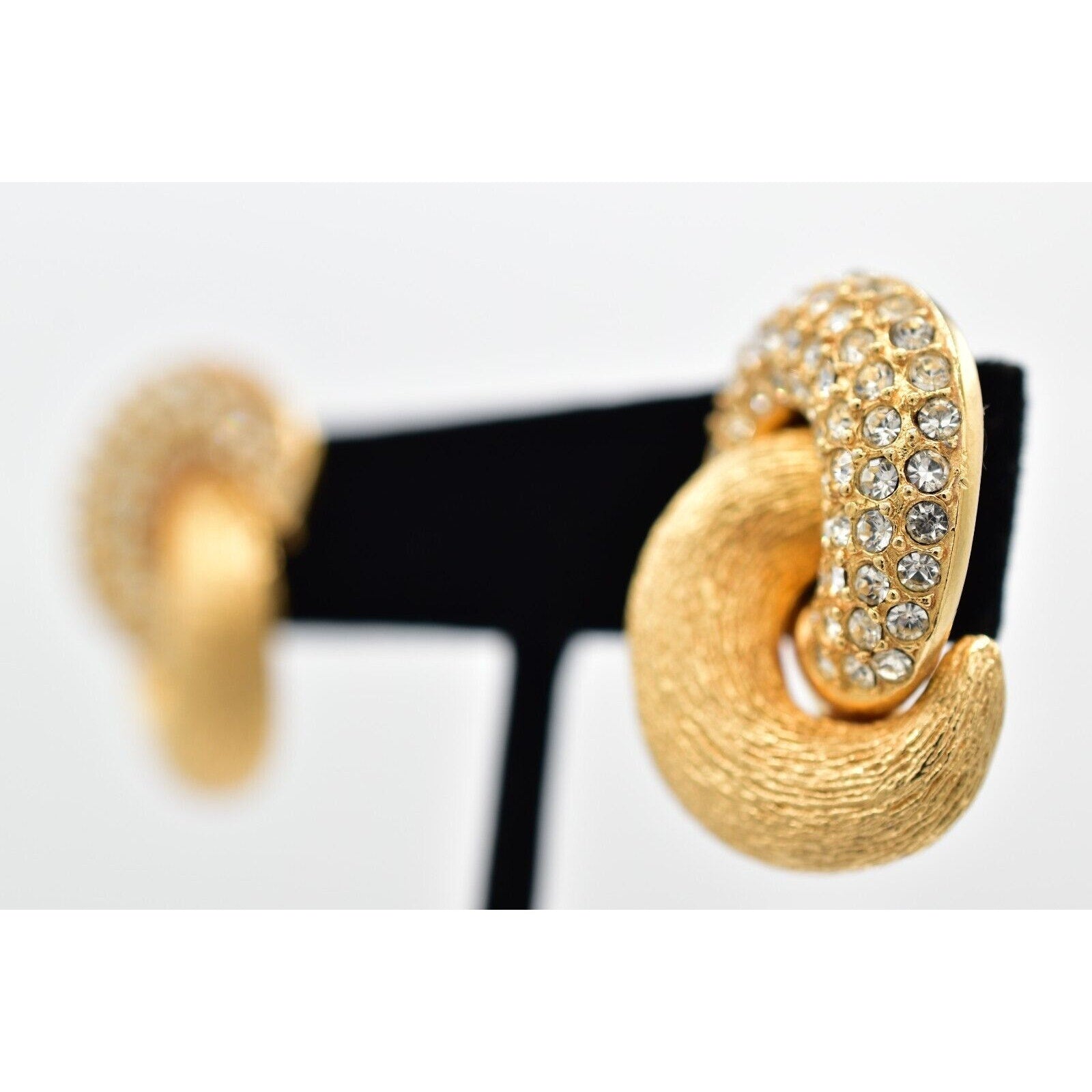 Christian Dior Pavé Crystal Textured Gold Earrings