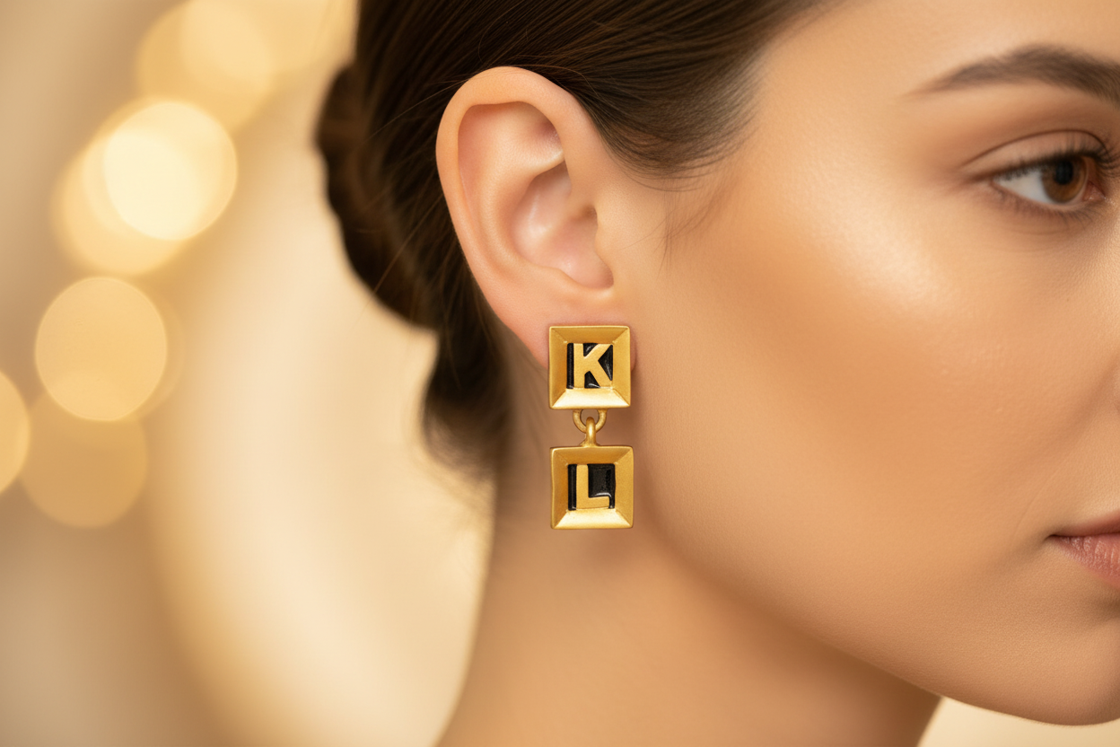 Karl Lagerfeld Block Logo Dangle Earrings