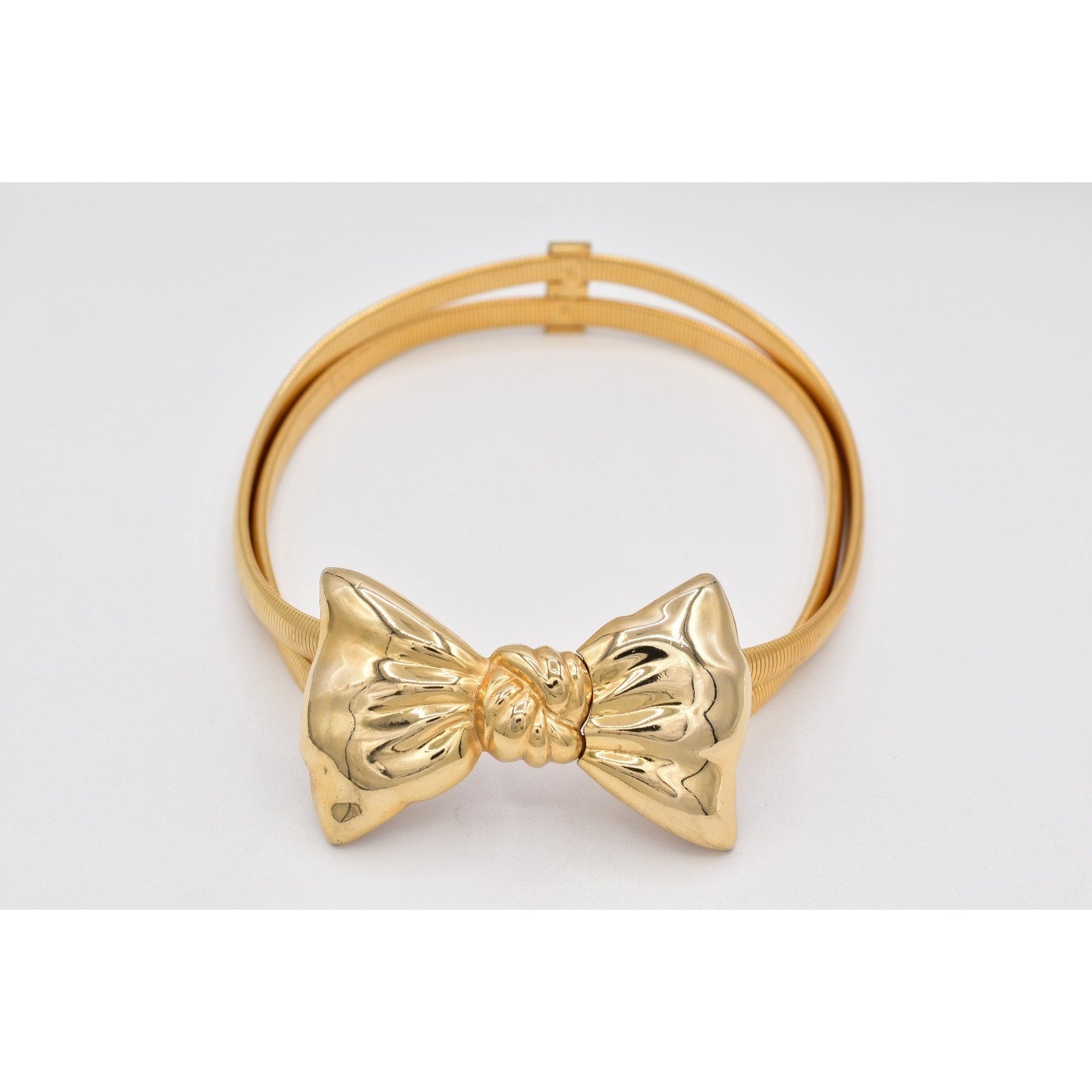 Vintage Accessocraft Gold Bow Chain Belt 22"–26" Double Omega Buckle NYC Signed