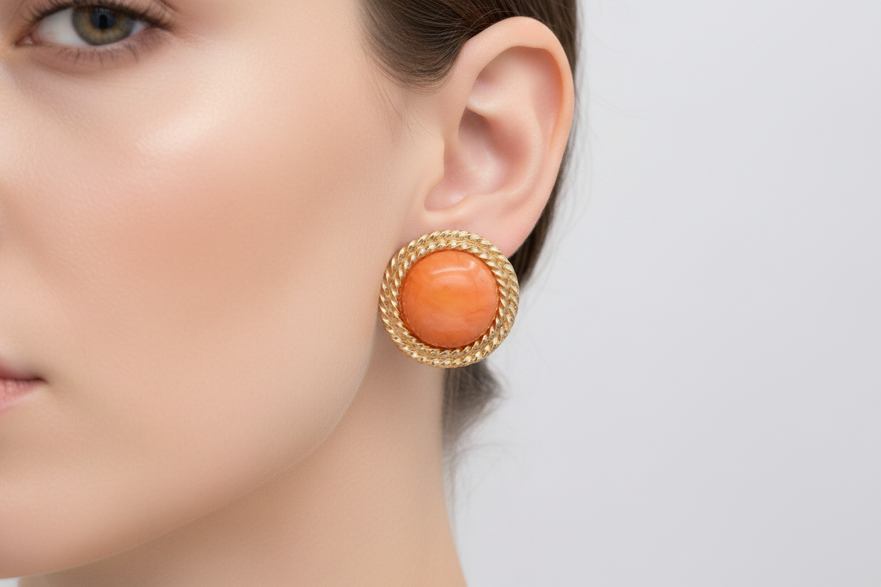 Duplaise Orange Cabochon Earrings