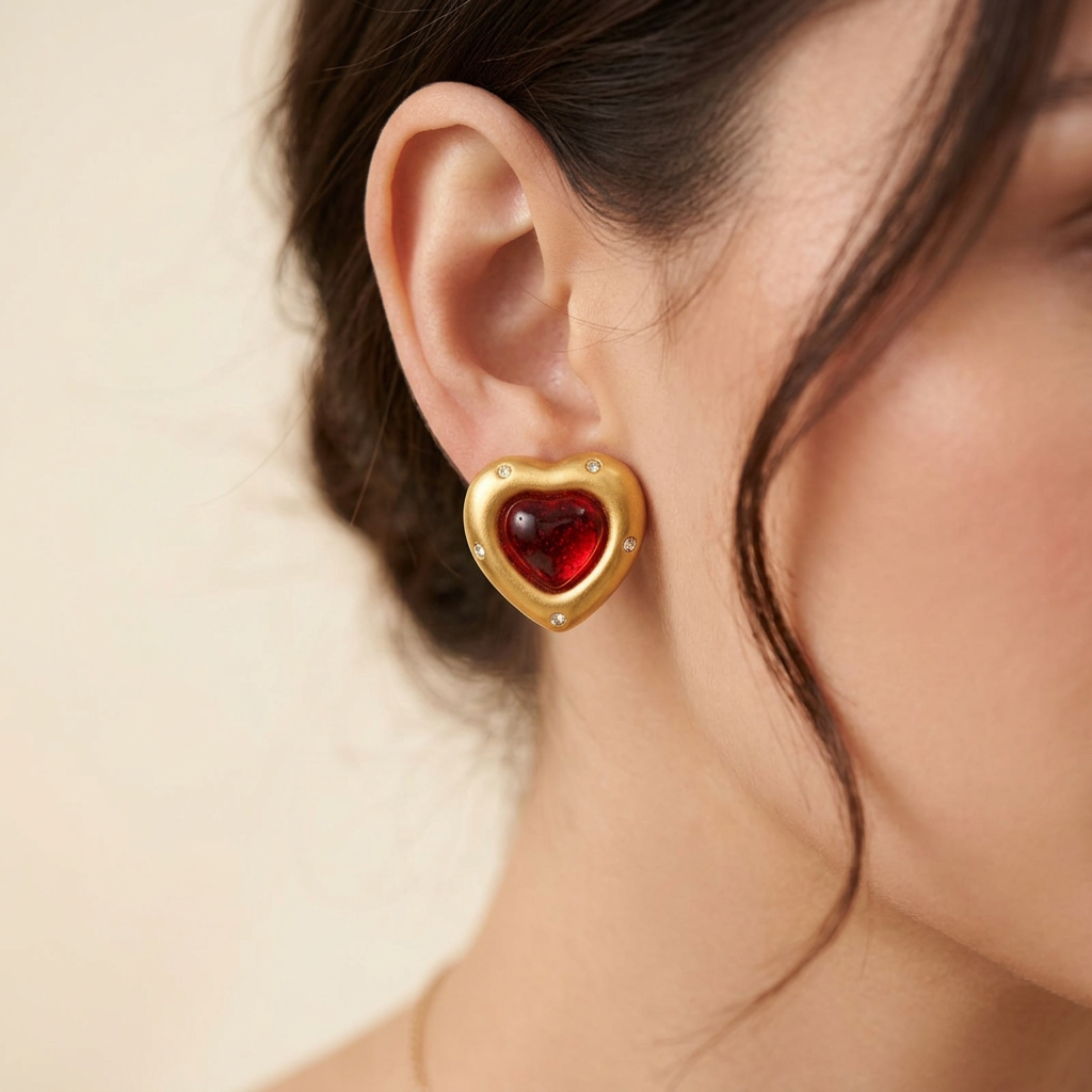 Givenchy Vintage Red Cabochon Heart Clip On Earrings